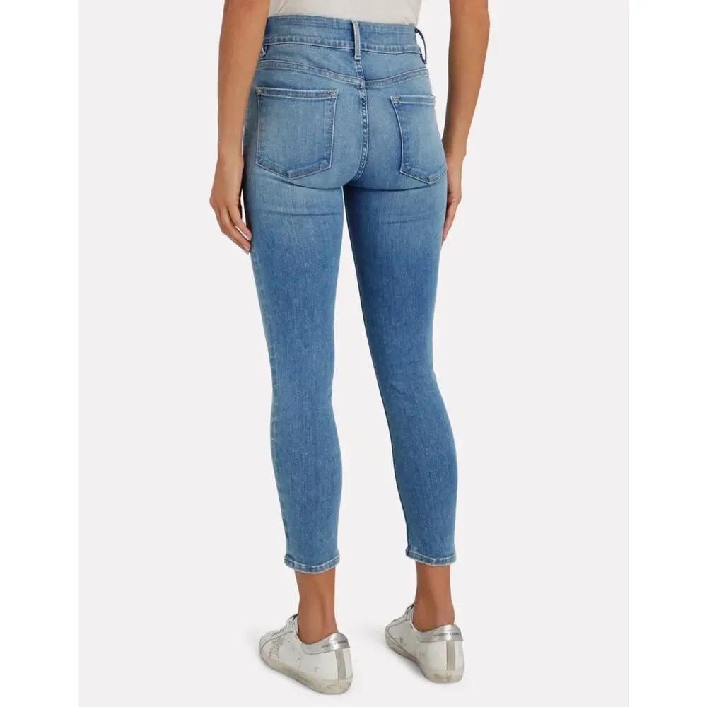Frame Le One Skinny Jeans in Blue Caspio Sz 2 (Fits 29-34) High Rise Cropped - Picture 4 of 11
